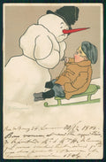 Artist Signed Caspari Child Snowman serie 1719 postcard TC2718 – fronte