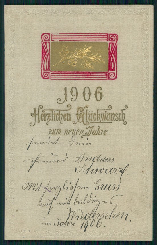 Art Nouveau 1906 Year Best Wishes Relief postcard TC2726 – fronte