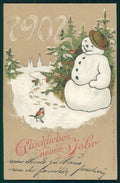 Snowman 1902 Year Best Wishes Relief Erika serie 831 postcard TC2729 – fronte