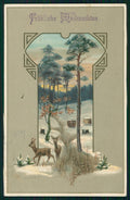Hirsch Roe Deer Winter Landscape Best Wishes postcard TC2733 – fronte