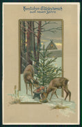 Hirsch Roe Deer Winter Landscape Best Wishes Relief CREASED postcard TC2734 – fronte