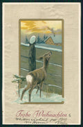Hirsch Roe Deer Winter Landscape Best Wishes Relief postcard TC2735 – fronte