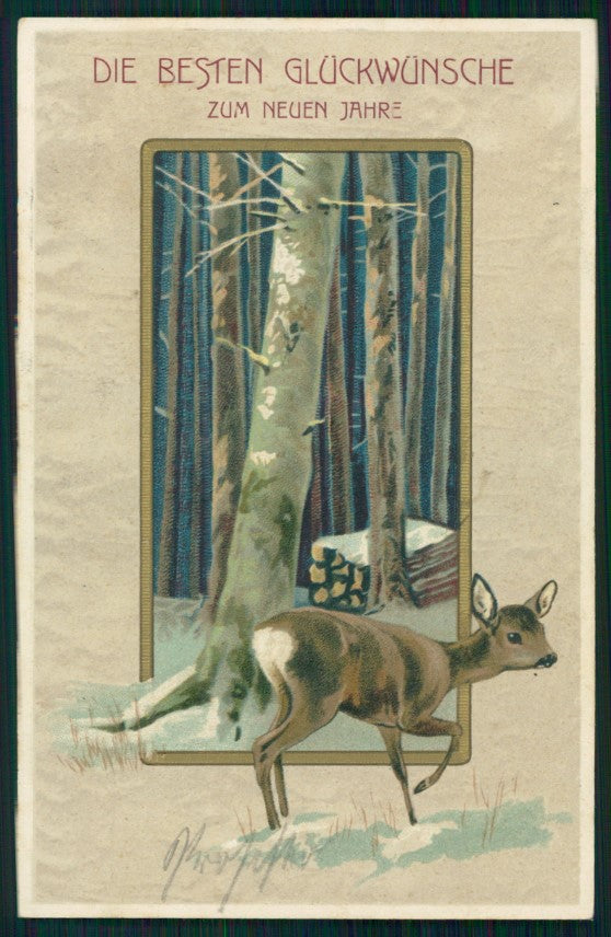 Hirsch Roe Deer Winter Landscape Best Wishes postcard TC2736 – fronte