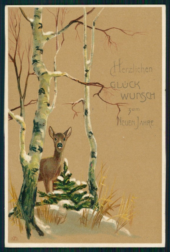 Hirsch Roe Deer Winter Landscape Best Wishes postcard TC2737 – fronte