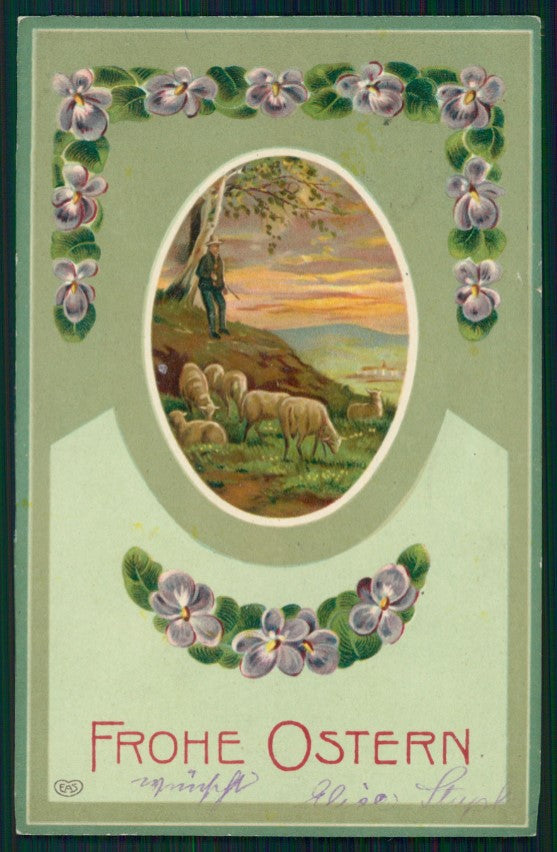 Easter Best Wishes Landscape Purple Violets Flowers Eas ABRADED postcard TC2738 – fronte