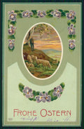 Easter Best Wishes Landscape Purple Violets Flowers Eas ABRADED postcard TC2738 – fronte