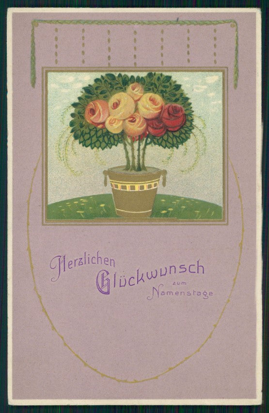 Art Nouveau Roses Vase Flowers Relief postcard TC2745 – fronte