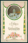 Art Nouveau Christmas Landscape Best Wishes Relief postcard TC2751 – fronte