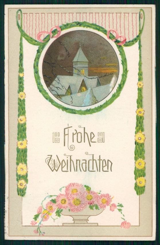Art Nouveau Christmas Landscape Best Wishes Relief postcard TC2751 – fronte