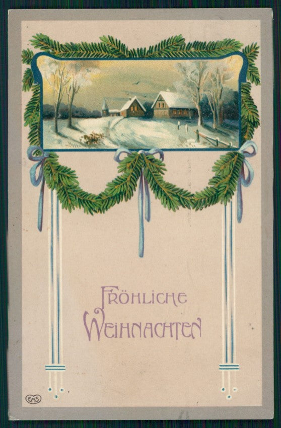 Art Nouveau Christmas Winter Landscape Wishes EAS postcard TC2767 – fronte