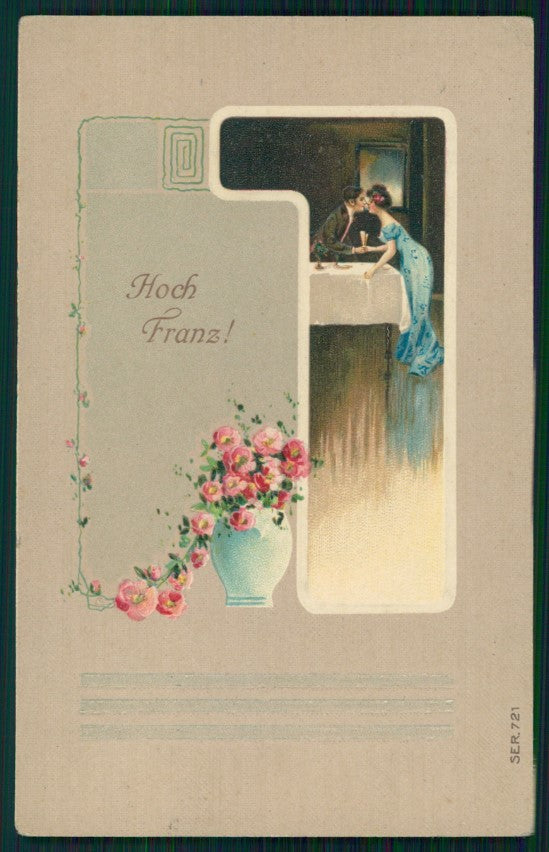 Art Nouveau Romantic Kissing Couple Relief serie721 postcard TC2775 – fronte