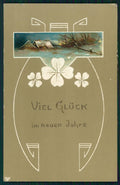 Art Nouveau Winter Landscape Wishes Four Leaf Clover Luck EAS postcard TC2782 – fronte