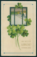 Art Nouveau Winter Landscape Wishes Four Leaf Clover Luck Relief postcard TC2785 – fronte