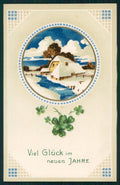 Art Nouveau Winter Landscape Four Leaf Clover Luck Kopal 1588 postcard TC2792 – fronte