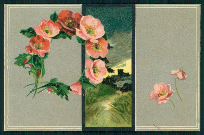 Art Nouveau Flowers Roses Landscape Relief serie 801 postcard TC2805 – fronte