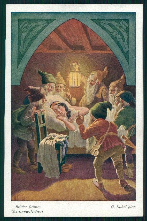 Artist Signed Kubel Fairy Tales Snow White Gnome Zwerge Dwarf postcard TC2821 – fronte