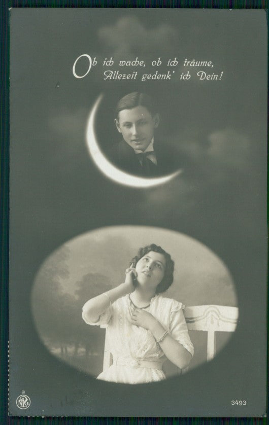 Paper Moon Romantic Couple NPG serie 3493 RPPC Foto postcard TC2839 – fronte
