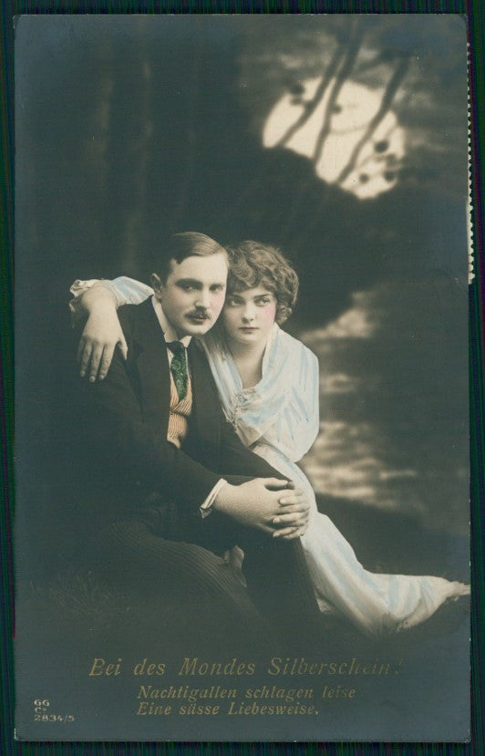 Paper Moon Romantic Couple serie 2834-5 RPPC Foto postcard TC2852 – fronte