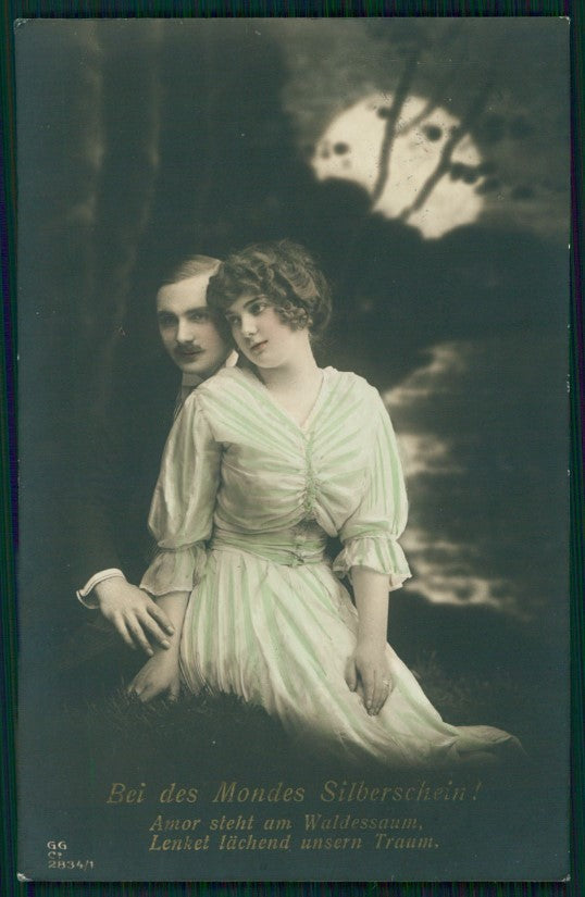 Paper Moon Romantic Couple serie 2834-1 RPPC Foto postcard TC2853 – fronte