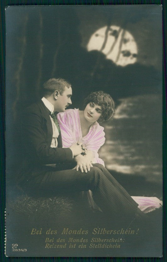 Paper Moon Romantic Couple serie 2834-3 RPPC Foto postcard TC2854 – fronte