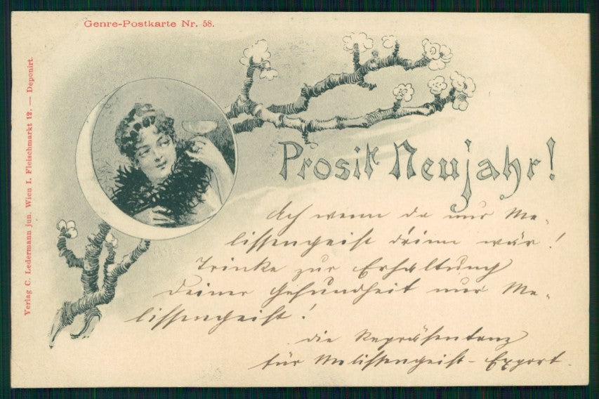 Paper Moon Toasting Lady New Year serie 58 postcard TC2859 – fronte