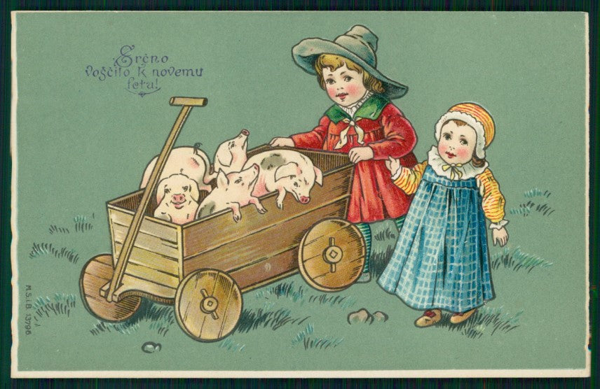 Pig Schwein Children Relief M.S.i.B. 13796 postcard TC2867 – fronte