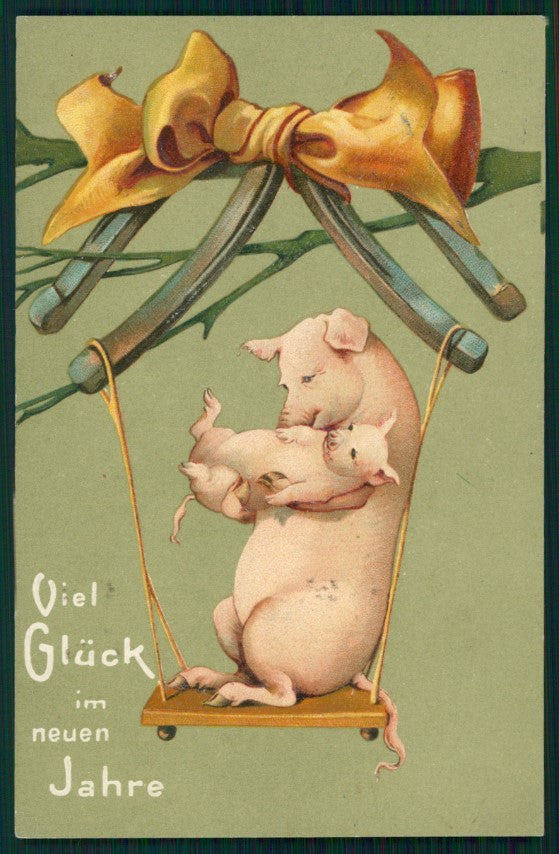 Pig Schwein Horseshoe Relief postcard TC2875 – fronte