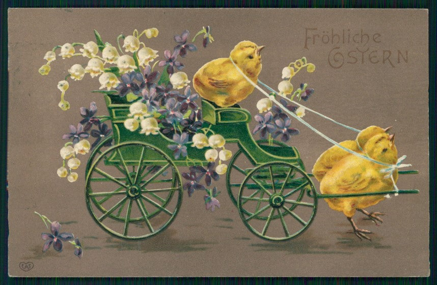 Happy Easter Chick Purple Violets Flowers Relief EAS postcard TC2882 – fronte