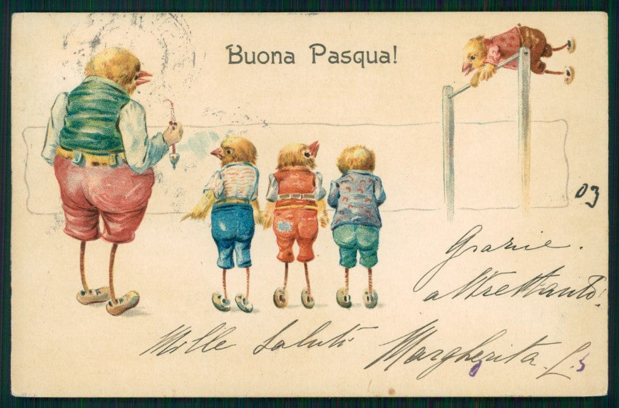 Happy Easter Dressed Chick serie 141 5506 postcard TC2883 – fronte