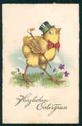 F. Baumgarten ? Happy Easter Dressed Chick Purple Violets postcard TC2888 – fronte