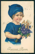 F. Baumgarten ? Girl Purple Violets Meissner Buch 305 postcard TC2918 – fronte