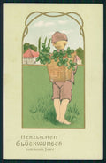 Boy Four Leaf Clover Luck Relief Erika serie 2576 PIN HOLE postcard TC2919 – fronte