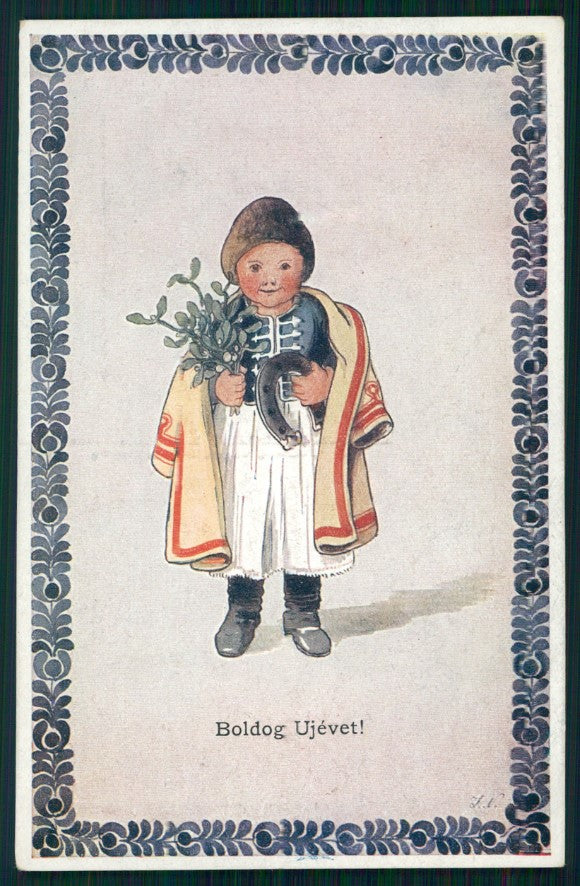 Little Boy Mistletoe Horseshoe serie 6727-4 postcard TC2921 – fronte