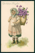 Little Girl Purple Violets serie 5534 postcard TC2923 – fronte
