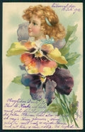 Art Nouveau F. Brundage Little Girl Violets Relief postcard TC2924 – fronte