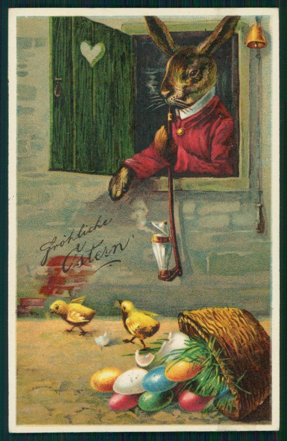 Happy Easter Best Wishes Dressed Rabbit Eggs postcard TC2935 – fronte