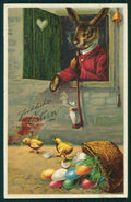 Happy Easter Best Wishes Dressed Rabbit Eggs postcard TC2935 – fronte