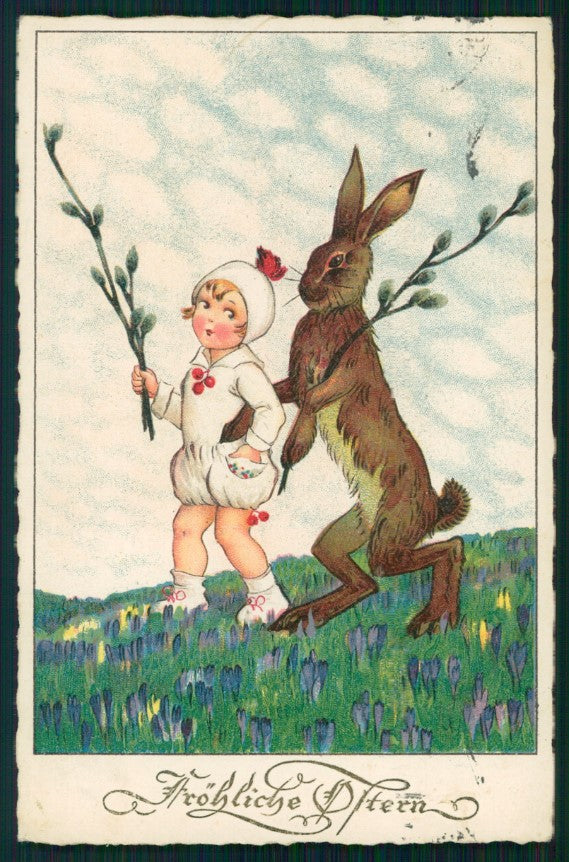 Happy Easter Best Wishes Girl Rabbit serie 626-826 postcard TC2939 – fronte