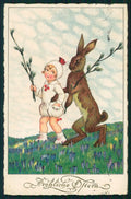 Happy Easter Best Wishes Girl Rabbit serie 626-826 postcard TC2939 – fronte