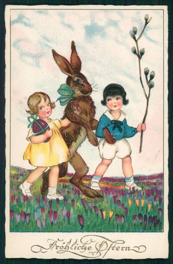 Happy Easter Best Wishes Children Rabbit serie 626-827 postcard TC2940 – fronte