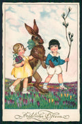 Happy Easter Best Wishes Children Rabbit serie 626-827 postcard TC2940 – fronte