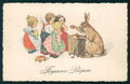 Happy Easter Childrenb Best Wishes Rabbit Eggs 6329 ABRADED postcard TC2945 – fronte