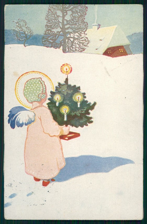 Artist Signed Joseph Mauder Christmas Angel Winter Landscape postcard TC2953 – fronte
