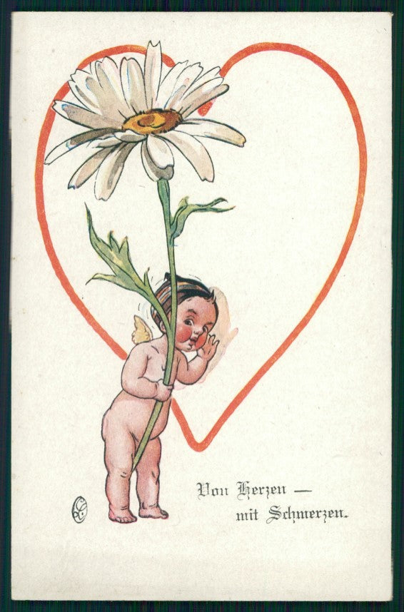 Angel Cupid Flowers Heart serie 4366-1 postcard TC2961 – fronte