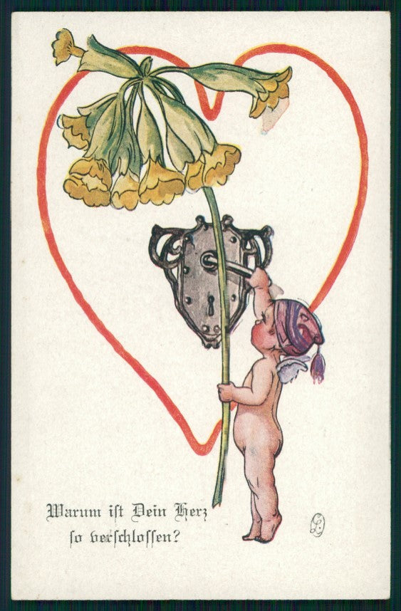 Angel Cupid Flowers Heart serie 4366-4 postcard TC2963 – fronte