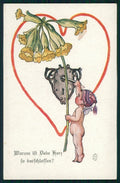 Angel Cupid Flowers Heart serie 4366-4 postcard TC2963 – fronte