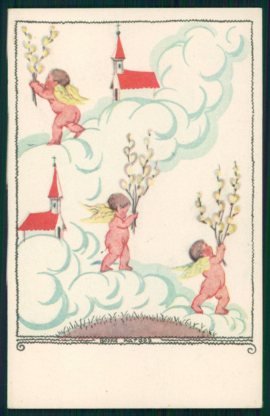 Artist Signed Happy Easter Angel Hoske Kardos B K W I 7413-1 postcard TC2964 – fronte