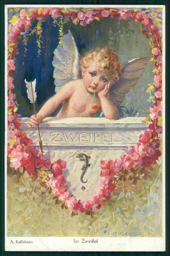 Artist Signed A. Kallithans Cupid Angel Im Zweifel serie 972 postcard TC2966 – fronte