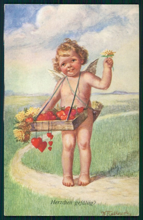 Artist Signed W. Fialkowska Cupid Angel serie 1417 postcard TC2968 – fronte