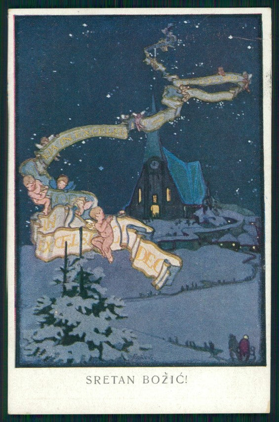 Christmas Angel Winter Landscape serie IV 4 postcard TC2969 – fronte